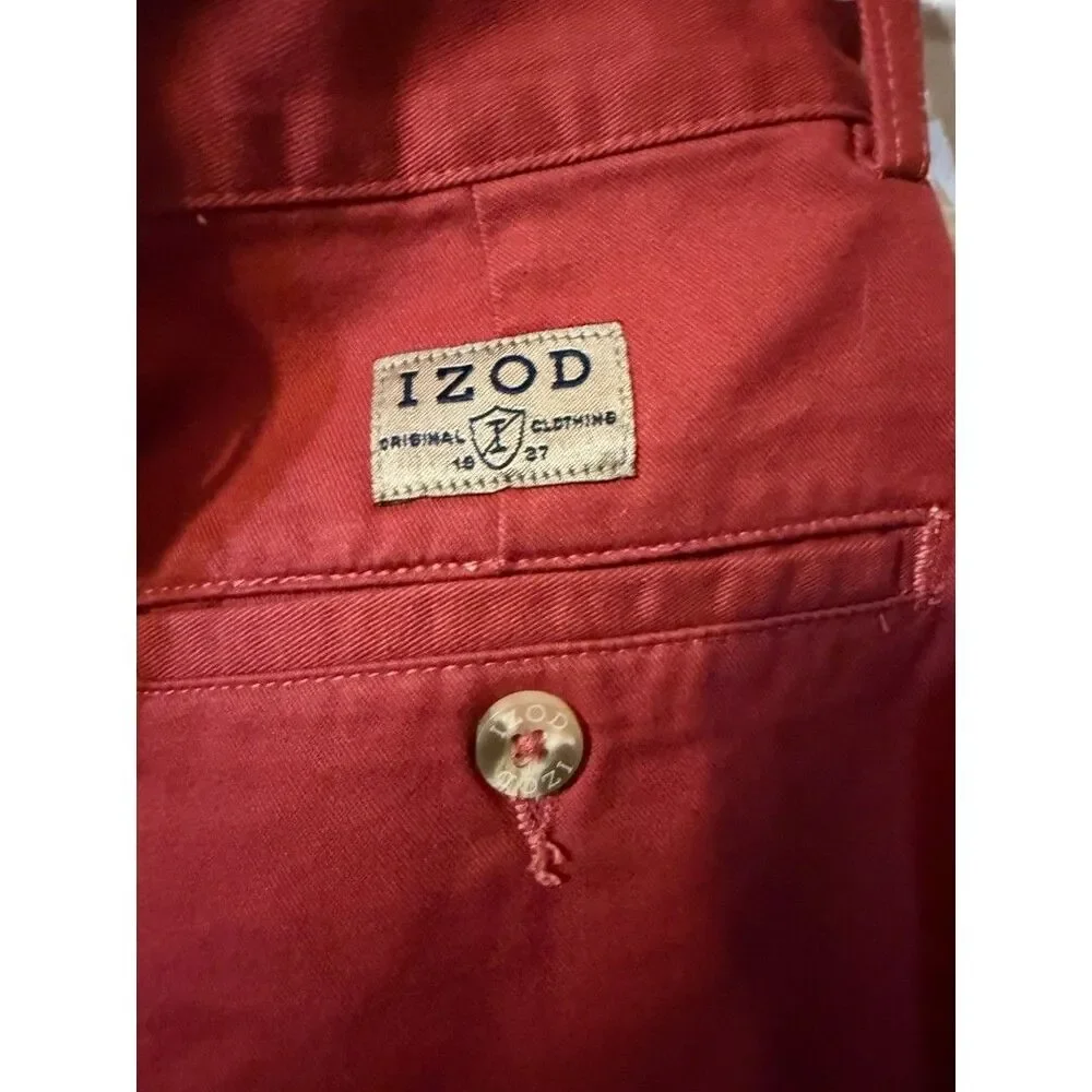 IZOD Sz 38 Men’s Pleated Chino Shorts Rust Golf Casual Button Pockets